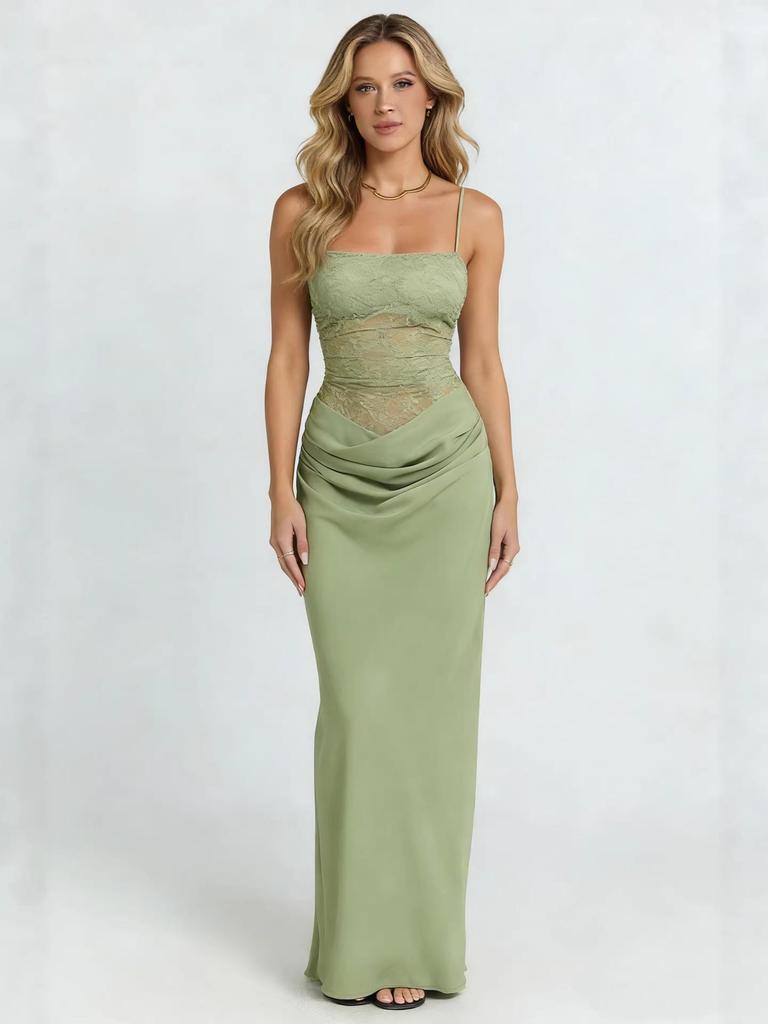 Elegante Abito Canotta con Patchwork di Pizzo Stile Europeo e Americano per Donna - Abbigliamento da Banchetto Sexy e Modellante
