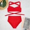 Sexy Zweiteiler Hohe Taille Bikini Sets Neckholder Einfarbig Retro Raffung Gedruckt Badeanzug Brasilianische Bademode Damen 2026 Badeanzüge