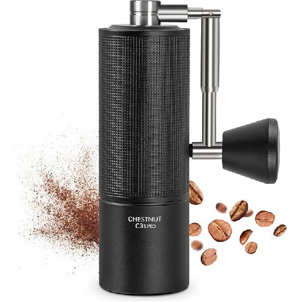 TIMEMORE Manual Coffee Grinder Chestnut C3S PRO, Hand Coffee Grinder with Foldable Handle, Stainless Steel S2C Conical Burr Coffee Grinder, C3S Pro Black
