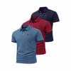 3-Pack Men's Polo Shirts with Contrast Cuff & Chest Logo, Classic Collar Button Placket, Business Casual Daily Tops