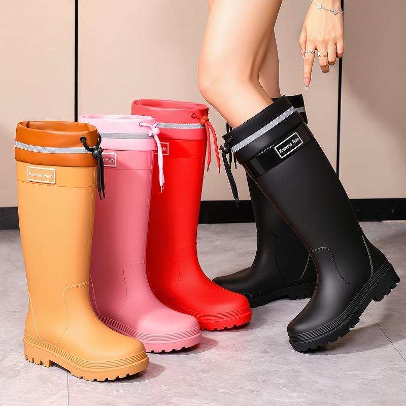 Women's Rain Shoes Anti-splash Bundle Mouth High Rain Boots Big Red Height Increase and Thin Non-slip Rain Boots Waterproof Outdoor Rubber Shoes