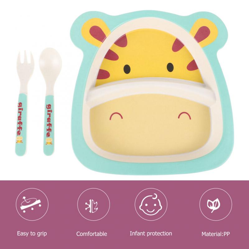 Bamboo Fiber Children'S Tableware Kids Plates Toddler Cutlery