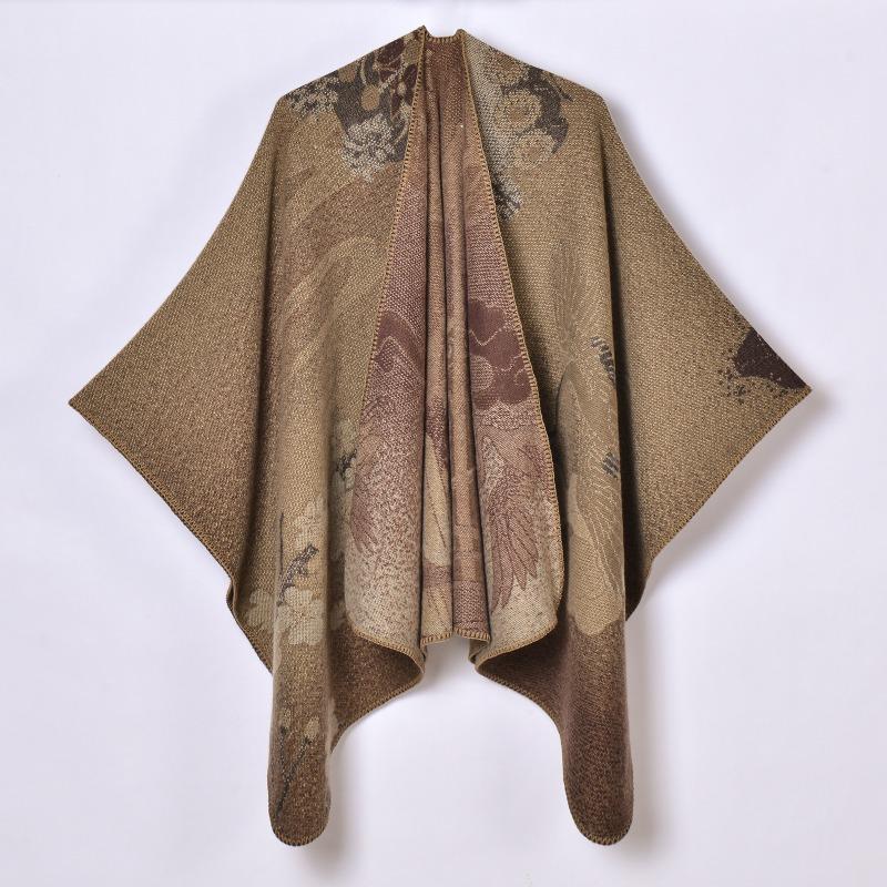New Bawang Tea Ji Shawl Ladies Travel Photo Shawl Retro Thickened Jacquard Split Shawl