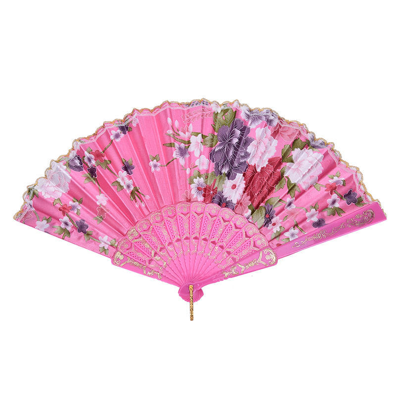 Dance Wedding Party Lace Silk Folding Hand Held Flower Pattern Fan