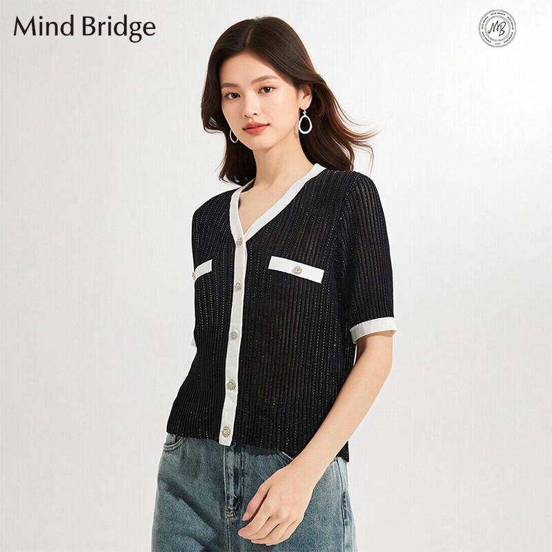 Mind Bridge Women s Short Sleeve V-neck Knit Cardigan L