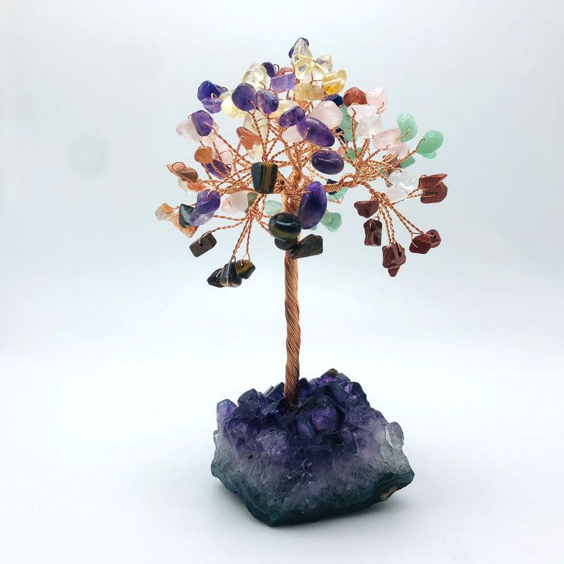 Amethyst Crystal Geode Tree Ornament with Irregular Base Colored Crystal
