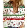 Women's Blouses Christmas 3D Printed Shirts Autumn Winter Fashion Long Sleeve Funny Cute Santa Claus Casual Button Tops