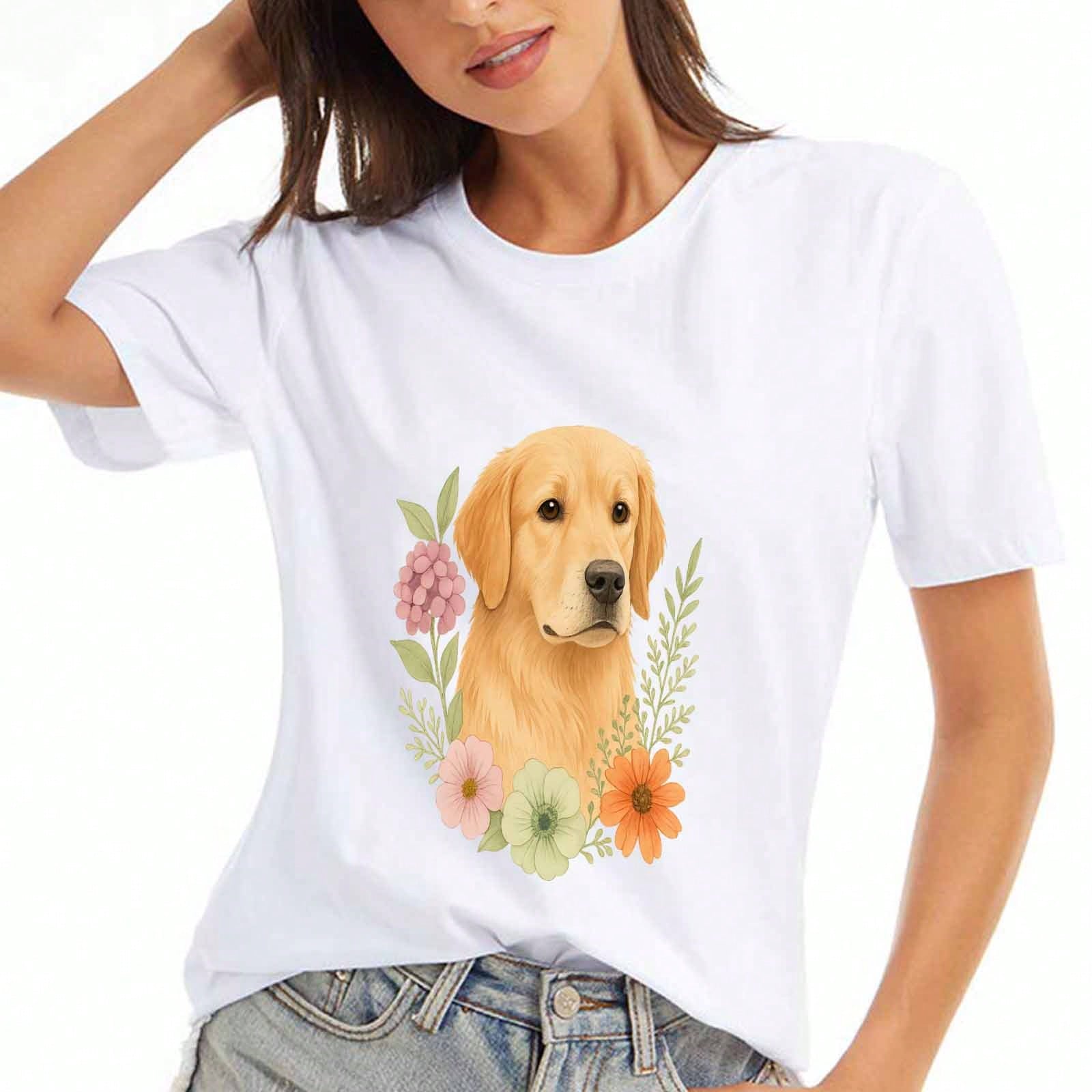 Golden Retriever Dog unisex Cotton T Shirt, Pure Cotton Premium Print, Durable, Casual And Fashionable, Ears Up System Armed Funny T Shirt, Dog Lover, S