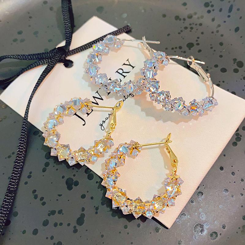 Trendy Irregular Crystal Circle Hoop Earrings For Woman Korean Fashion Statement Shiny Luxury Earrings Female Wedding Gifts