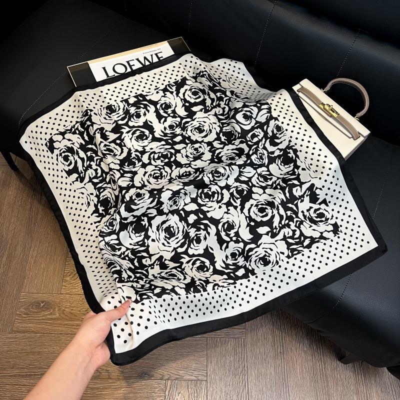 Silk scarf women's spring and autumn decoration versatile ins simple style striped square scarf streamer simulation silk fashion scarf scarf scarf