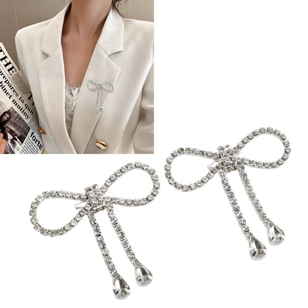 2pcs Tassel Design Rhinestone Bow Brooch Rhinestone Design Bowknot Brooch Pin Weddings