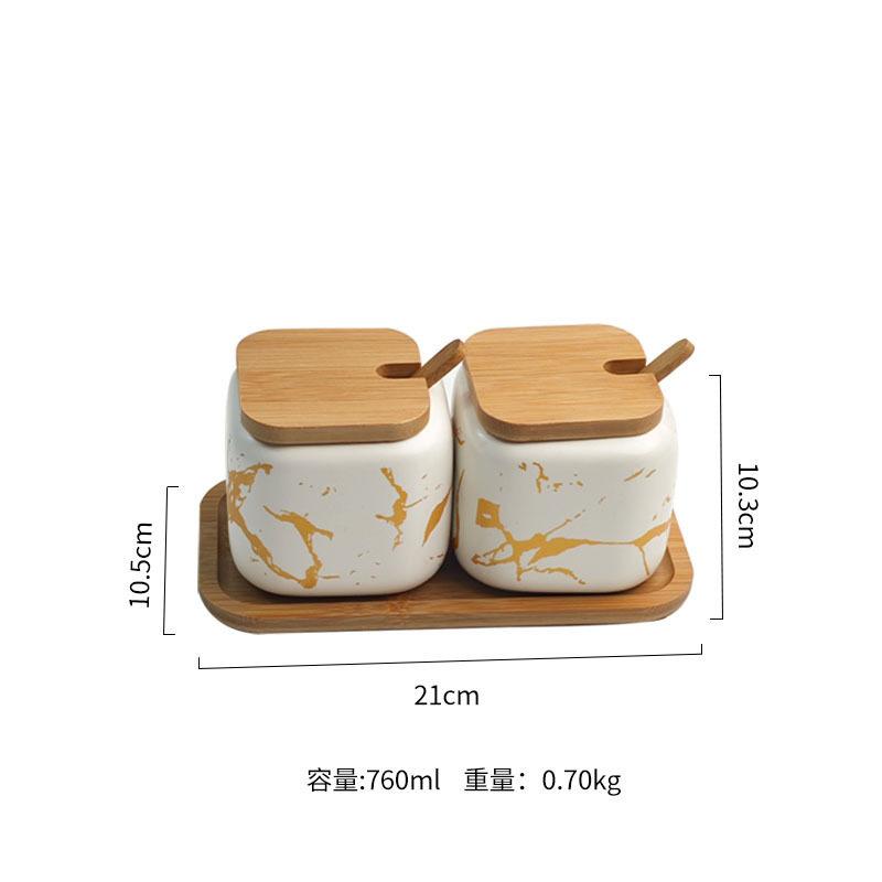 Frosted Ceramic Seasoning Jar Wooden Lid Kitchen Salt Jar Spice Jar Spice Box Condiment Bottle Chili Jars Storage Tank Organizer