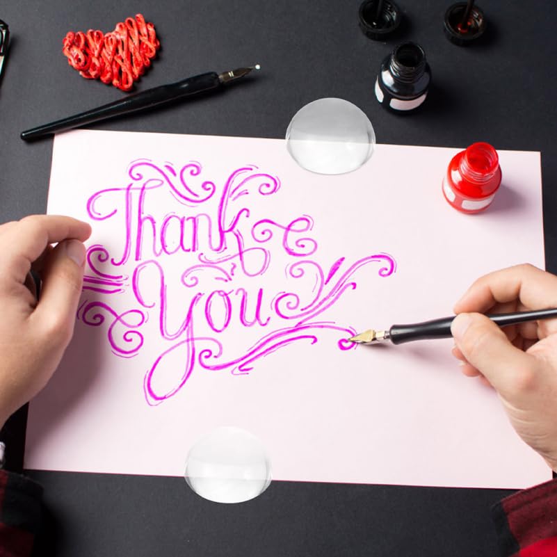 Operitacx Set of 2 Clear Glass Dome Paperweights for Calligraphy Practice, Multi-Purpose Desk Accessories, Approx. 1.57" x 1.57" x 0.79