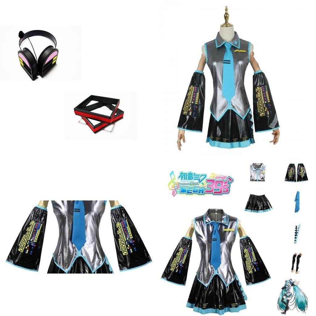 Hatsune Miku Vocaloid Pu Cosplay Top Jurk Strik Set Voor Kerstshow
