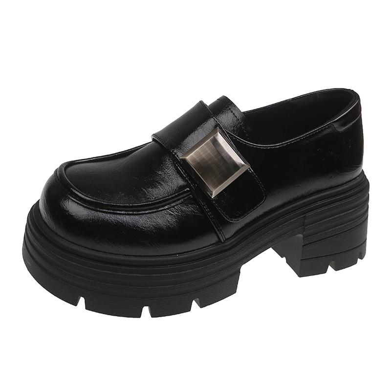 Thick-soled Heightening Small Leather Shoes Women's 2025 Autumn New British Style High-heeled Thick Heel Versatile Skirt Loafer Single Shoes