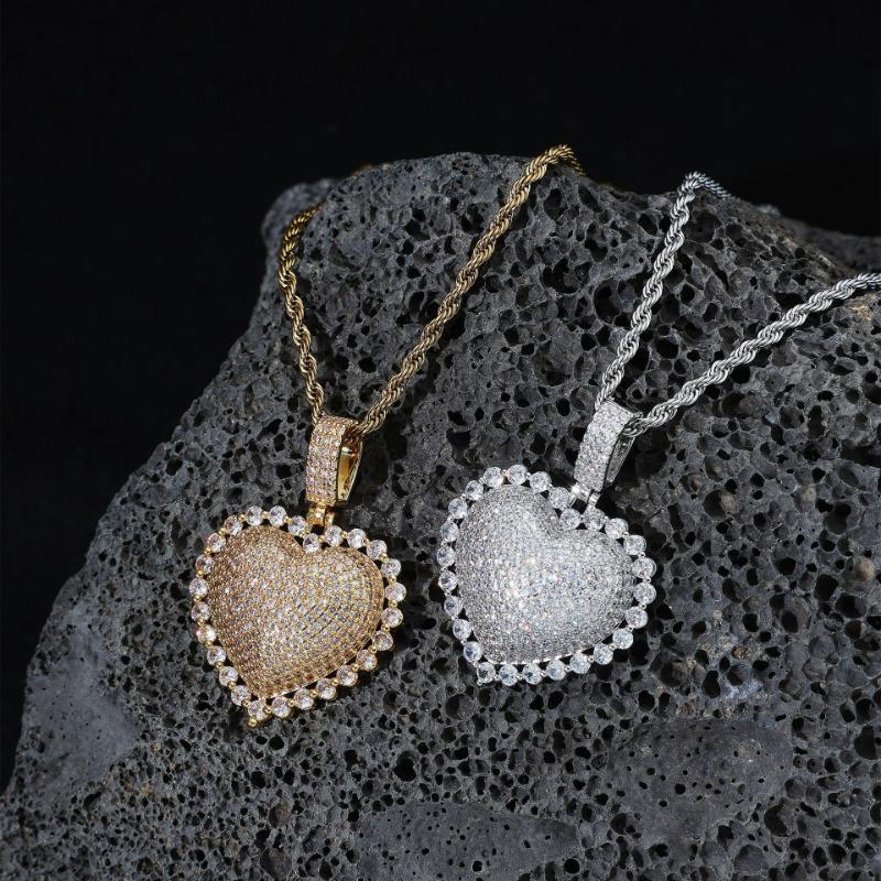 Iced Out Heart Pendant Necklace For Women Gold Plated Stainless Steel Hip Hop Jewelry