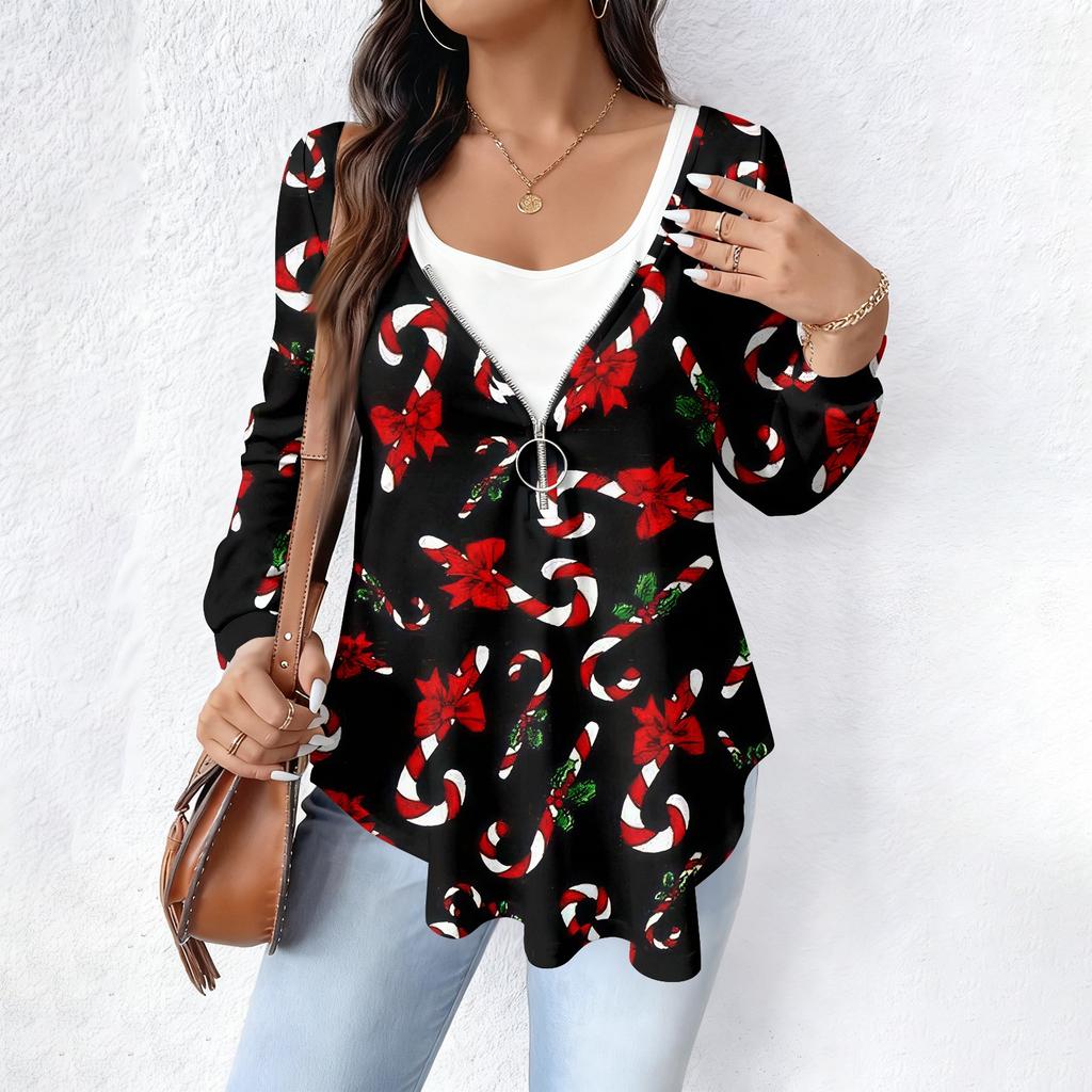 Women's Fashionable Casual Long Sleeved Loose Oversized Printed Top