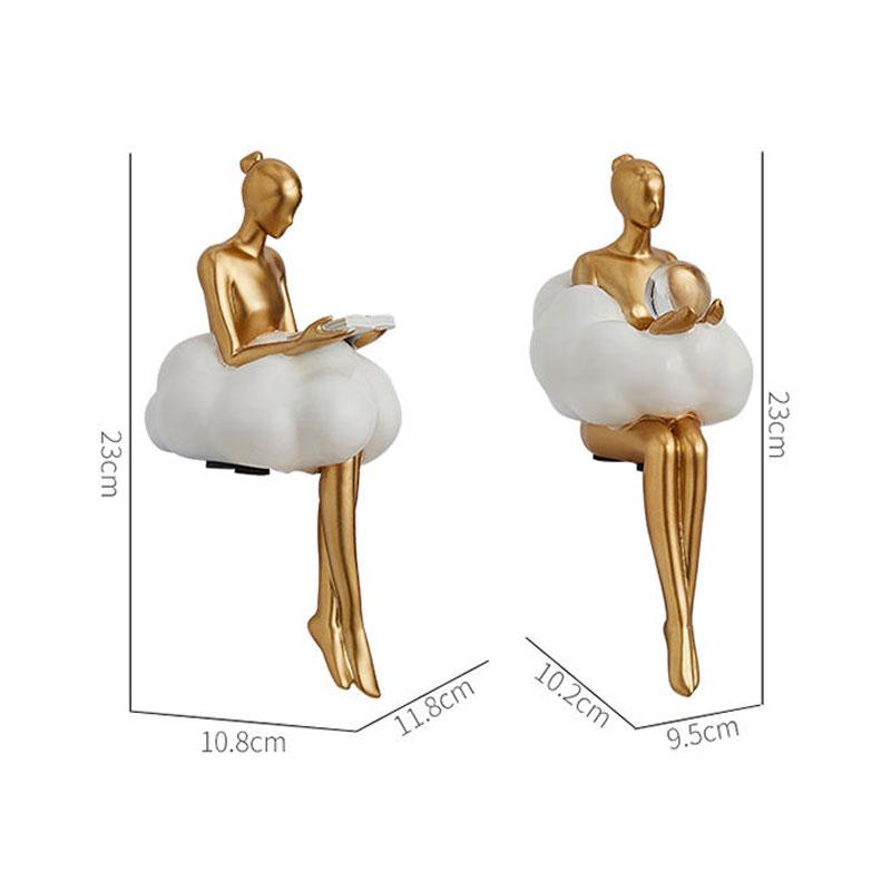 Creative Gold Modern Abstract Art Girl Figurine – Luxury Sitting Sculpture for Home, Living Room, Bookshelf, and Office Decor