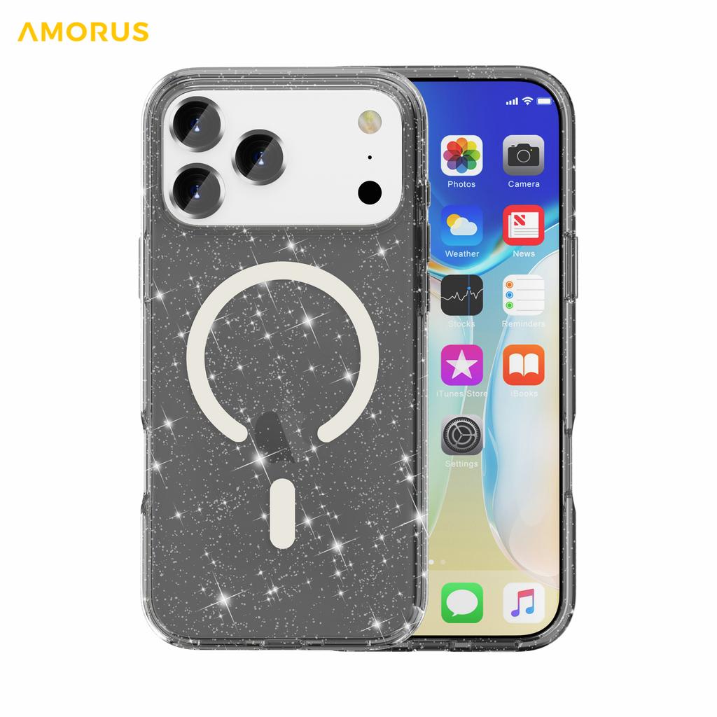 AMORUS For iPhone 17 Pro Magnetic Case Compatible with MagSafe Glitter Powder PC + TPU Phone Cover