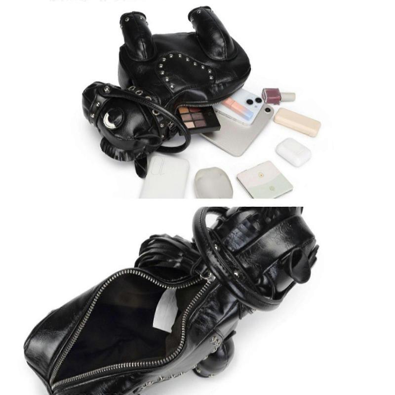 Women's Horse Shape Crossbody Bag with Adjustable Strap Cartoon Animal Shoulder Bag PU Leather Fashionable Rivet Clutch  Burgundy