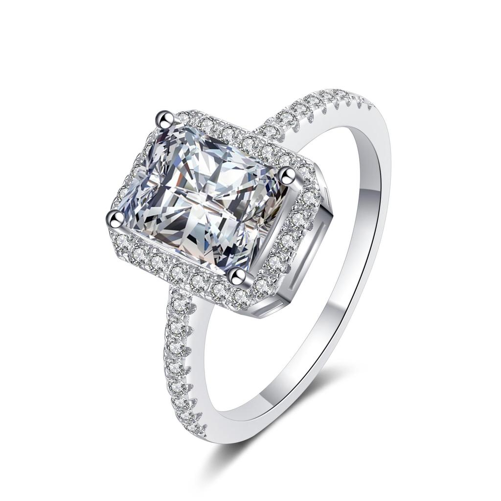 925 Sterling Silver Women's Irregular Rectangle Moissanite Ring, PT950 Gold-Plated, Light Luxury Niche Diamond Design.