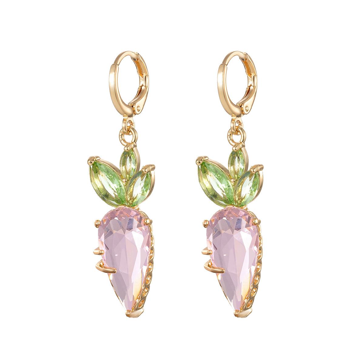 

Vintage Purple-Green Zirconia Copper Earrings | Layered Stone Cluster Jewelry with Golden Accents рожевий