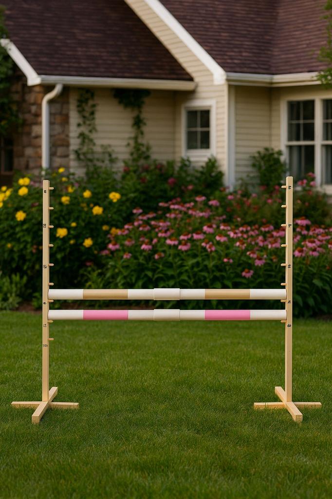 Sprunghindernis für Hobby Horse 160cm, H-120cm, Zwei Stangen - Beige und Hellrosa