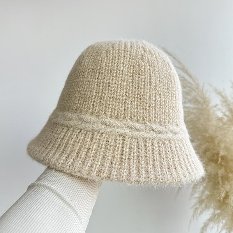Literary and Versatile Wool Knitted Bucket Hat Autumn and Winter Warm Wool Hat Women Bucket Hat Cover Face