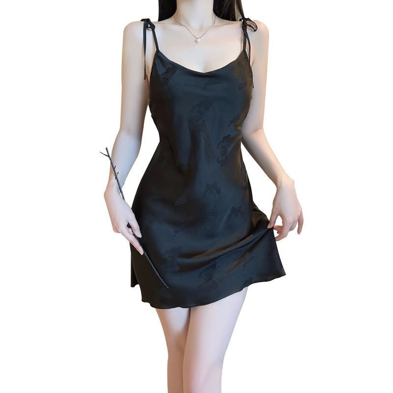 Satin Butterfly Print Sleepwear Set With V Neck And Chest Padded For Women