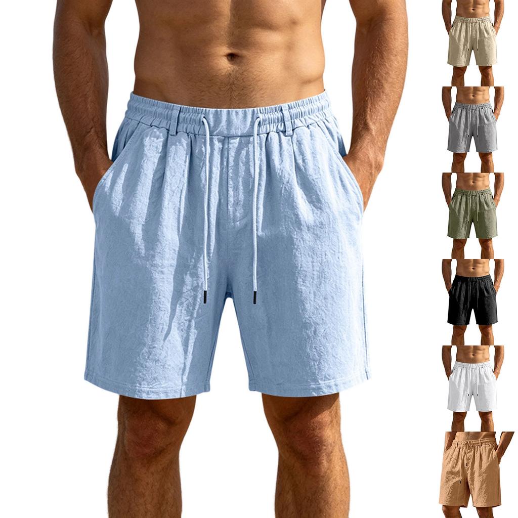 Men's Casual Loose Fit Linen Shorts with Elastic Waistband Drawstring and Pockets for Daily Commute Sport Beachwear