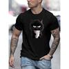 European Sizes Men'S Casual Crew Neck T-Shirt with Black Cat Print,Slight Stretch, Regular Fit, Summer Light Top