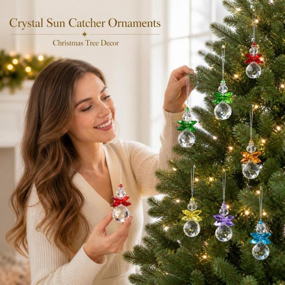 7pcs Xmas Tree Christmas Tree Ornaments Glass Ball Crystal Angel Hanging Decor  Winter Party