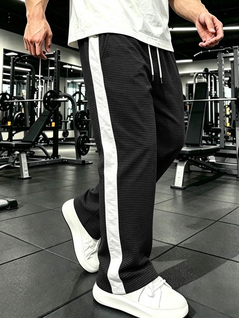 Autumn and winter explosion! Men's jacquard striped casual pants, loose sports straight trousers are new
