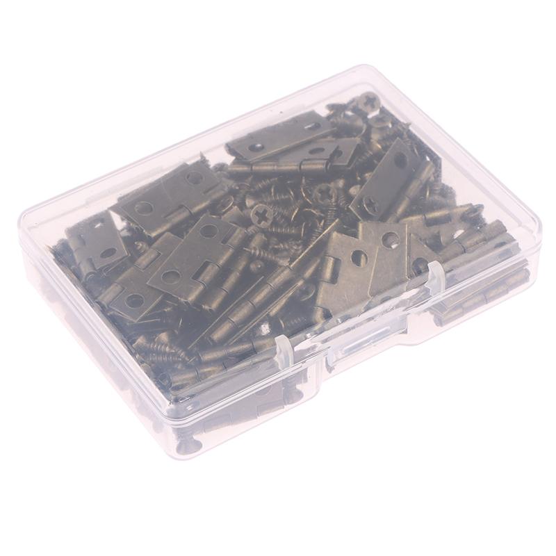 50Pcs/Box Hinges + 200 Screws Iron Gold Silver Black Bronze 4 Holes Durable Furniture Hardware Mini Hinge Decor