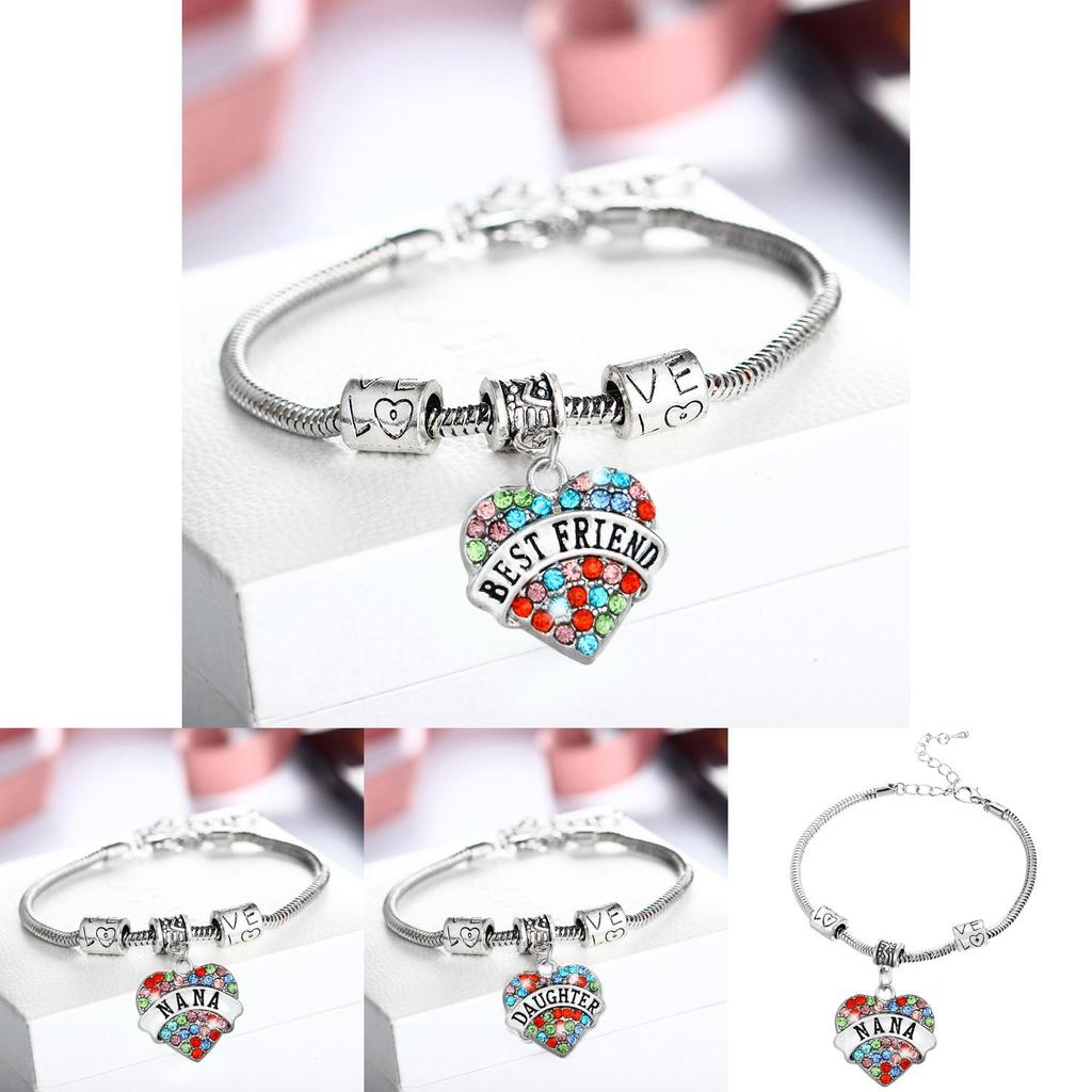 Exquisite Family Members Inlaid Colorful Rhinestone Love Heart Bracelet Gift For Loved Ones