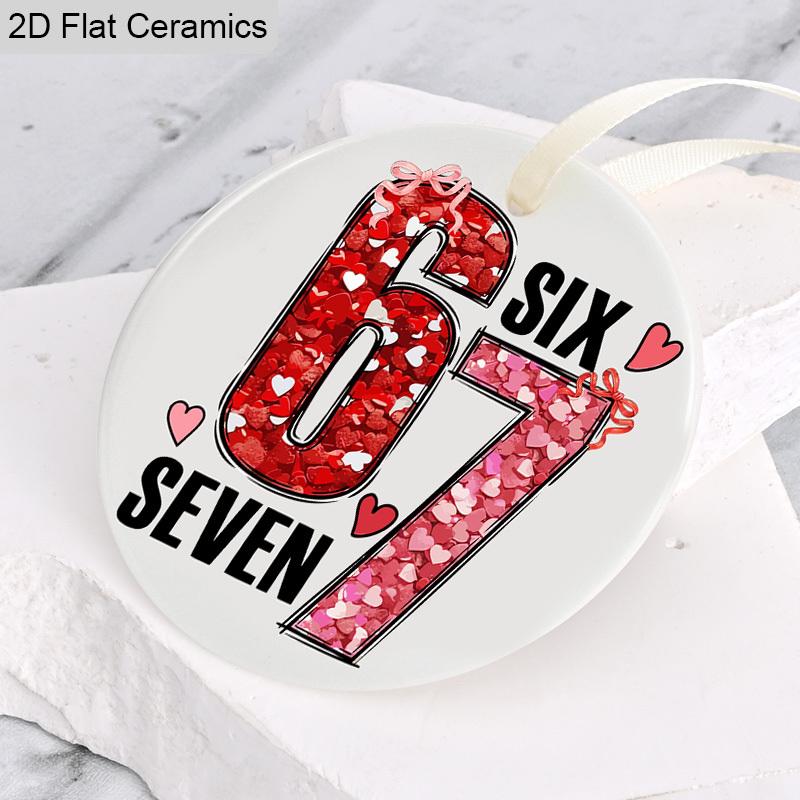 Pink Number '67'Ceramic Ornament, Romantic Valentine’s Day Gift, Christmas Tree Hanging Decor, Backpack Charms,Valentine’s Day Anniversary Keepsake