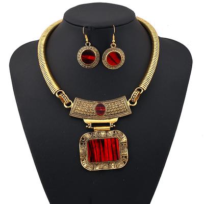 Retro Geometric Board Pattern Necklace Earrings Set  For Women