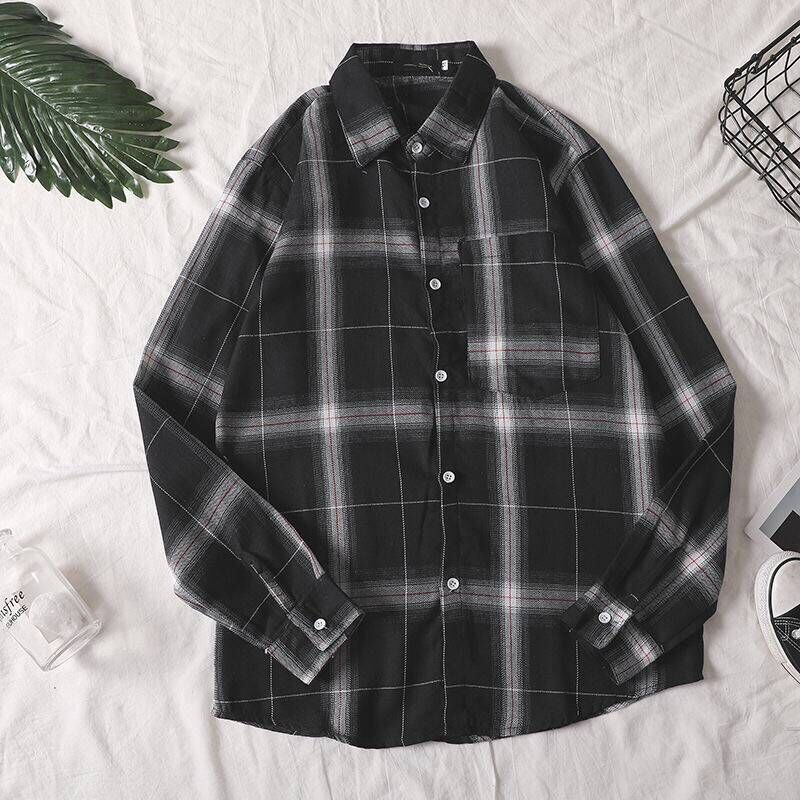 Buy Plaid Shirt Men's Long-sleeved Lapel All-match Shirt Student