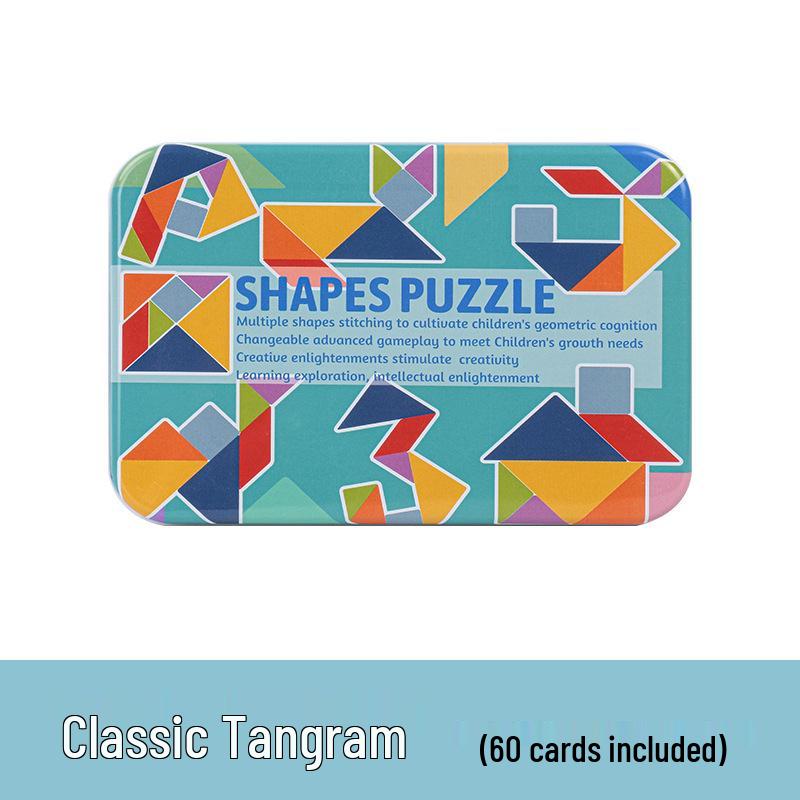 Colorful Tin Box Tangram: 4-Piece Early Education T-Puzzle Toy for Kids