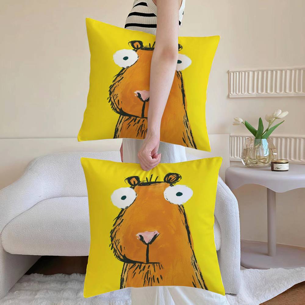 Cute Cartoon Animals Anti-dustmite Pillowcase Invisible zipper silky short plush Sofa cushion cover