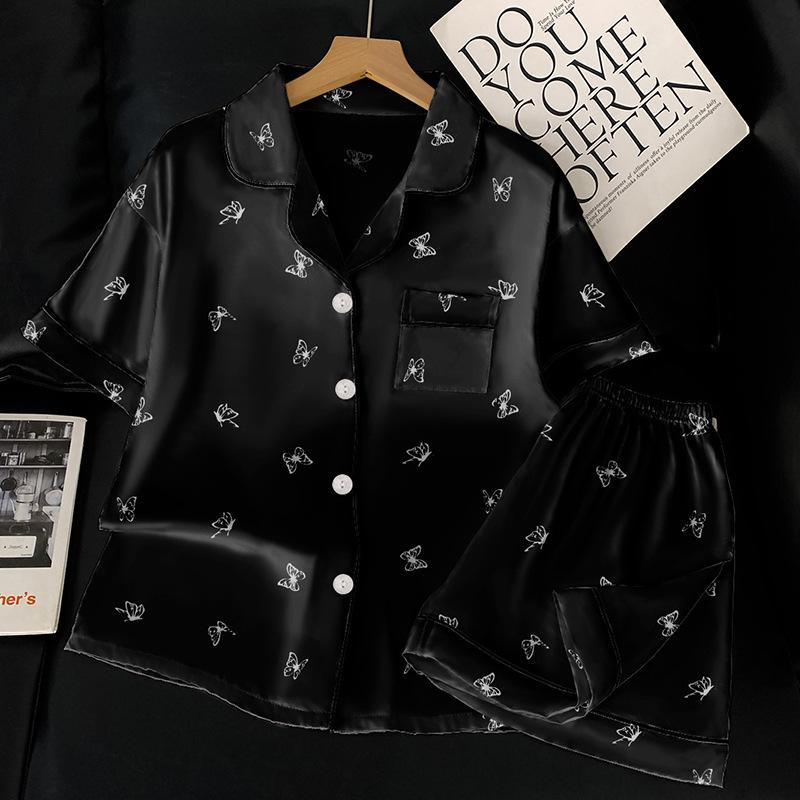 

Пижама женская летняя из высококачественного легкого люксового ледяного шелка с бабочками, повседневный темпераментный костюм с коротким рукавом для дома 2XL