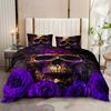 3pcs Purple Skull 3D Printed Bedding Set Luxury Soft Duvet Cover King Queen Twin Single Size Birthday Gift for Boy Bedroom Decor