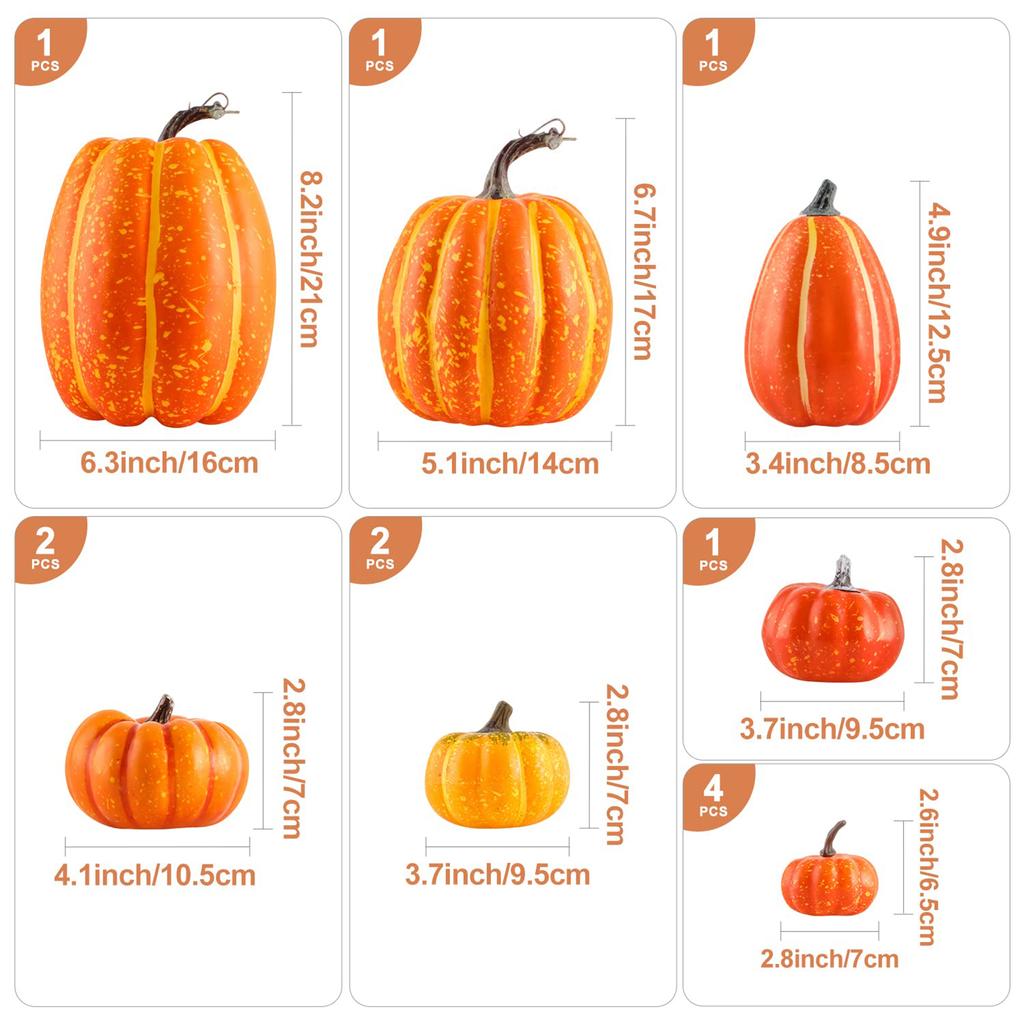 12pcs Artificial Pumpkins Set Party Decoration Simulation Props Assorted Large for Harvest Autumn Halloween Thanksgiving Fall