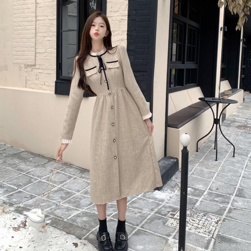 

Plus Size Women s French Waist-Slimming Hepburn Style Long-Sleeve Autumn Dress 2XL (140-160 jin)