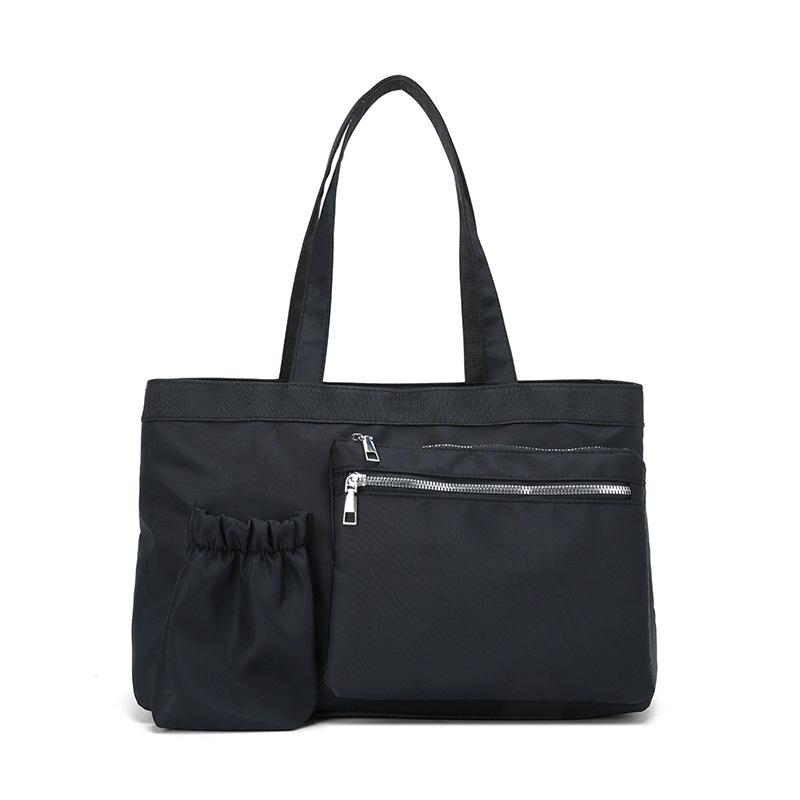 Japanese Simple Solid Color Shoulder Bags for Women Large Capacity Multi-Pocket Ladies Nylon Tote College Student Class Handbag