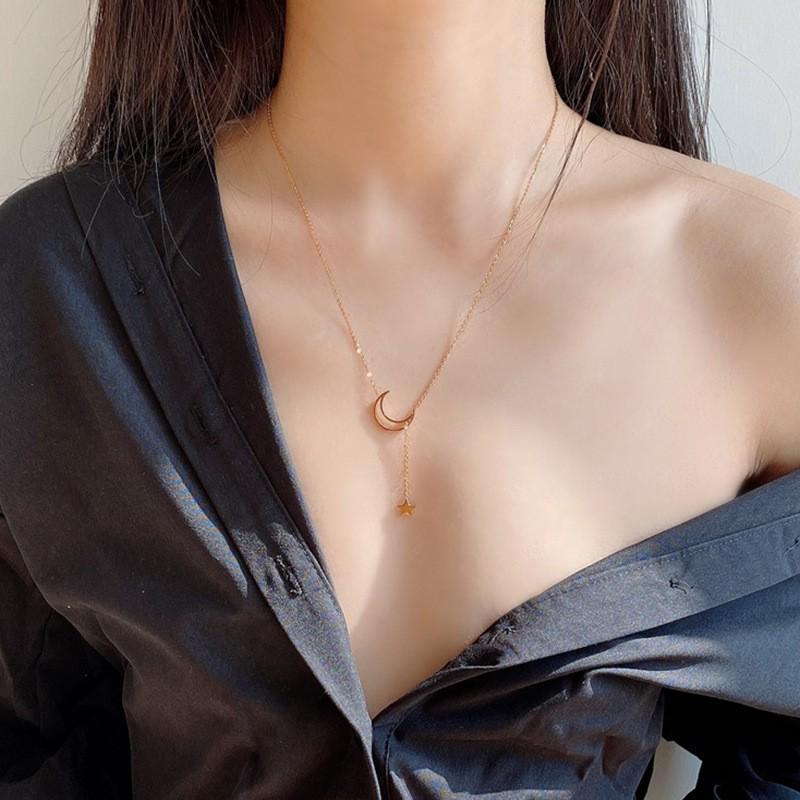Retro Moon and Star Tassel Pendant Necklace for Women