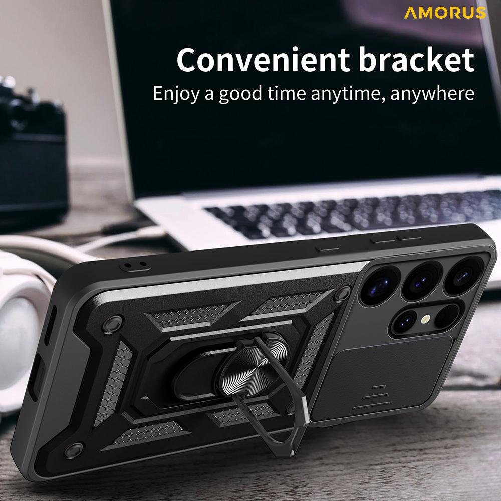 AMORUS For Samsung Galaxy S25 Ultra Case Kickstand PC+TPU Phone Cover with Camera Lens Slider
