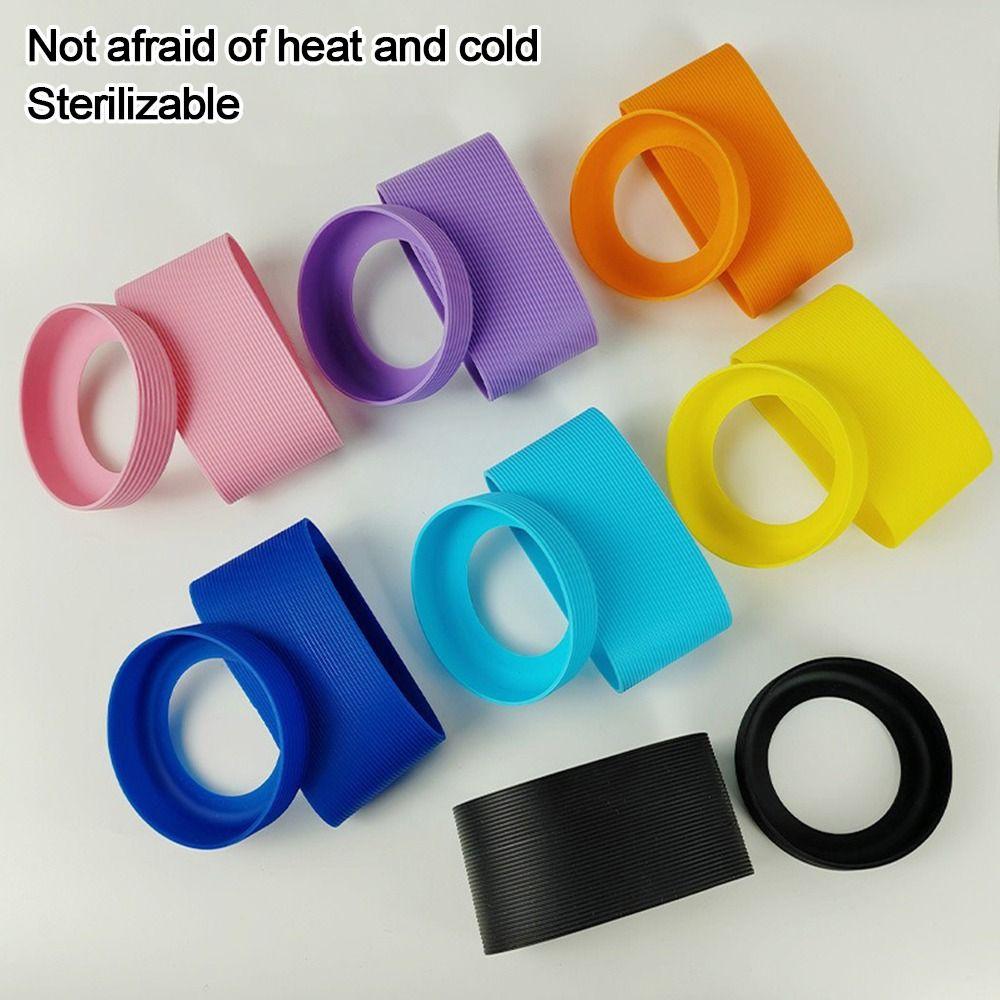 Nuovo Set di Manicotti per Tazza in Silicone Strisce Multicolore Sottobicchiere Antiscivolo Manicotto Coperchio a Vite per Tazza 6.5CM