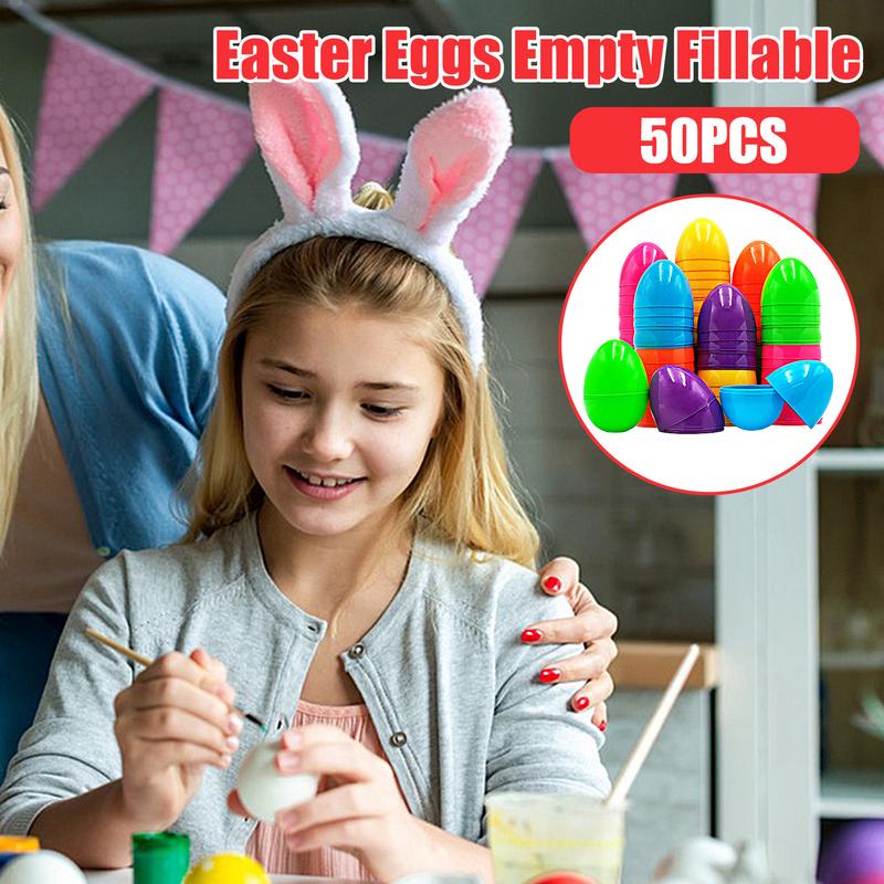 50 Pcs Easter Eggs Empty Fillable Colorful Bright Fake Eggs Colorful Candies Gift Packaging Boxes Easter Party Home Decorations