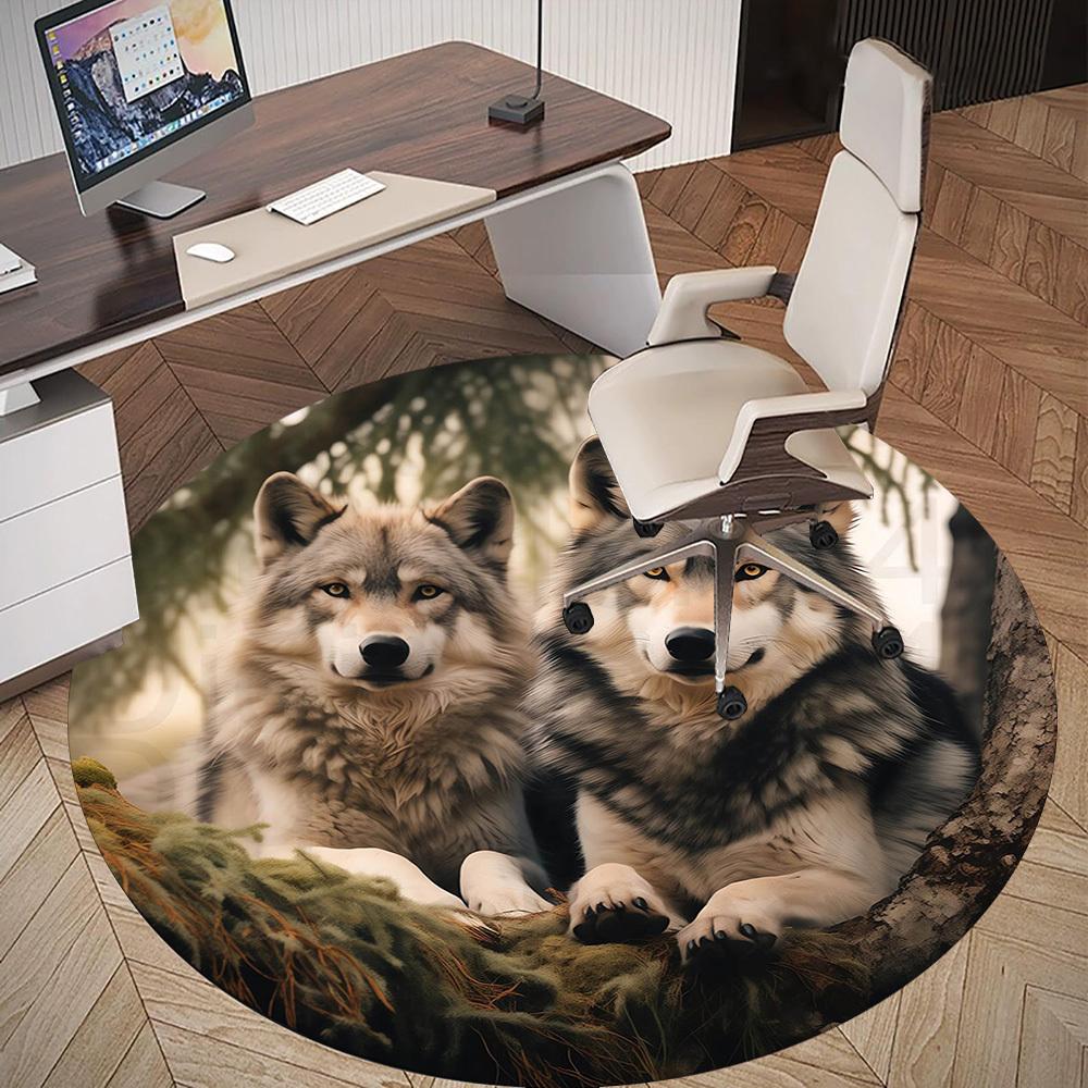 1pc wolf forest Round Chair mat Area Rug - Non-Slip, Floor Mat for Office, Bedroom, and Indoor Decor -1002140